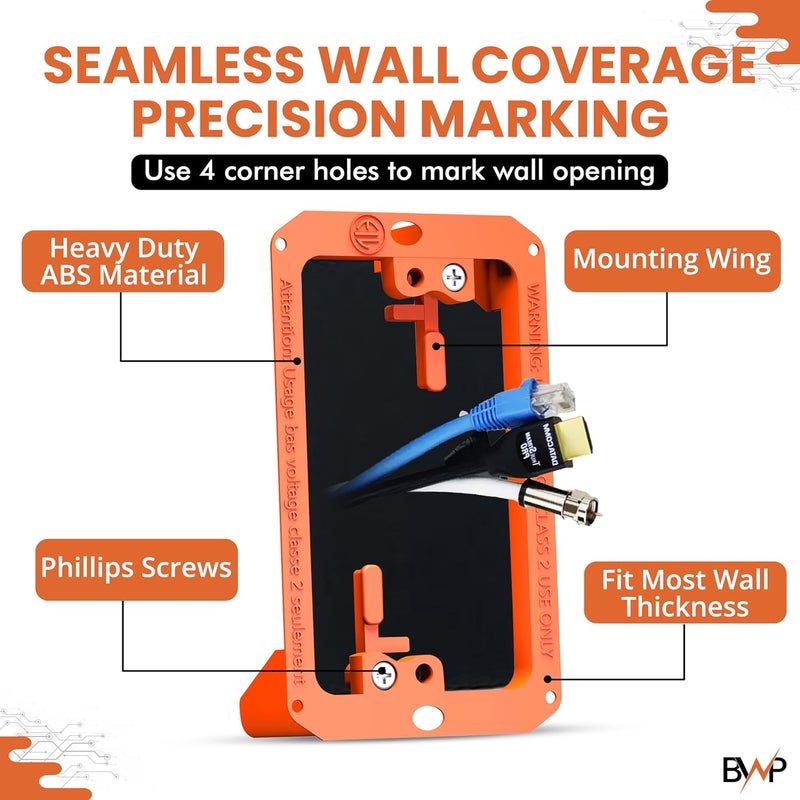 BWP Low Voltage Mounting Bracket 1 Gang, 2 Pack for Single Gang Wall Plate, Telephone Wires, Network Cables, HDMI, Coaxial, Speaker Cables - Low Voltage Box Cable Wall Plate Bracket, Mud Ring - Image 3